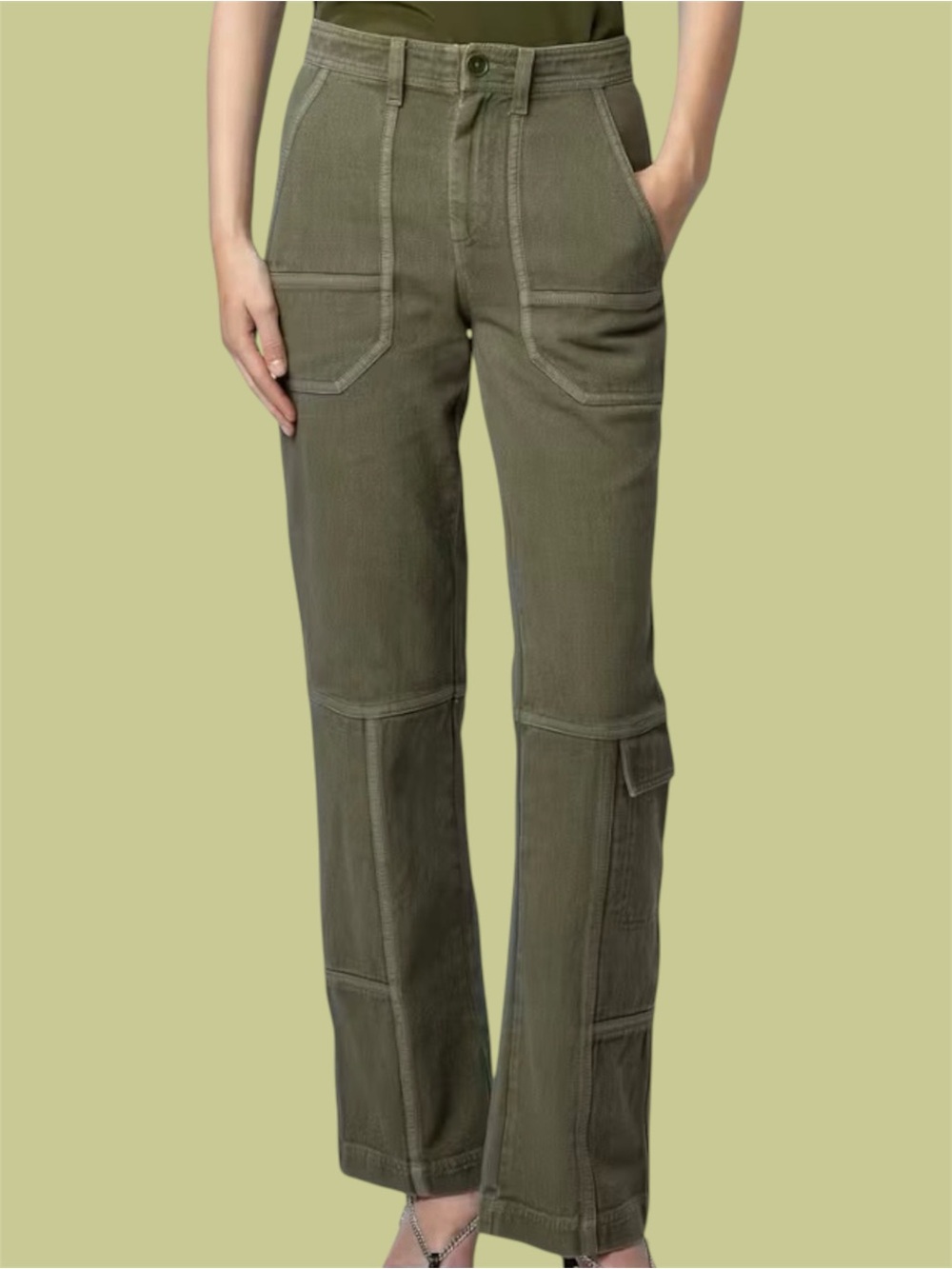 Zadig & Voltaire Cypress Khaki Twill Cotton Pepper Pants with Contrast Details